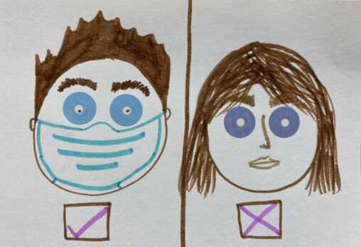 On the left side, an individual is wearing a mask. On the right side, an individual is not wearing a mask.