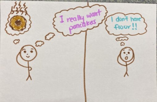 An individual thinking about making pancakes.